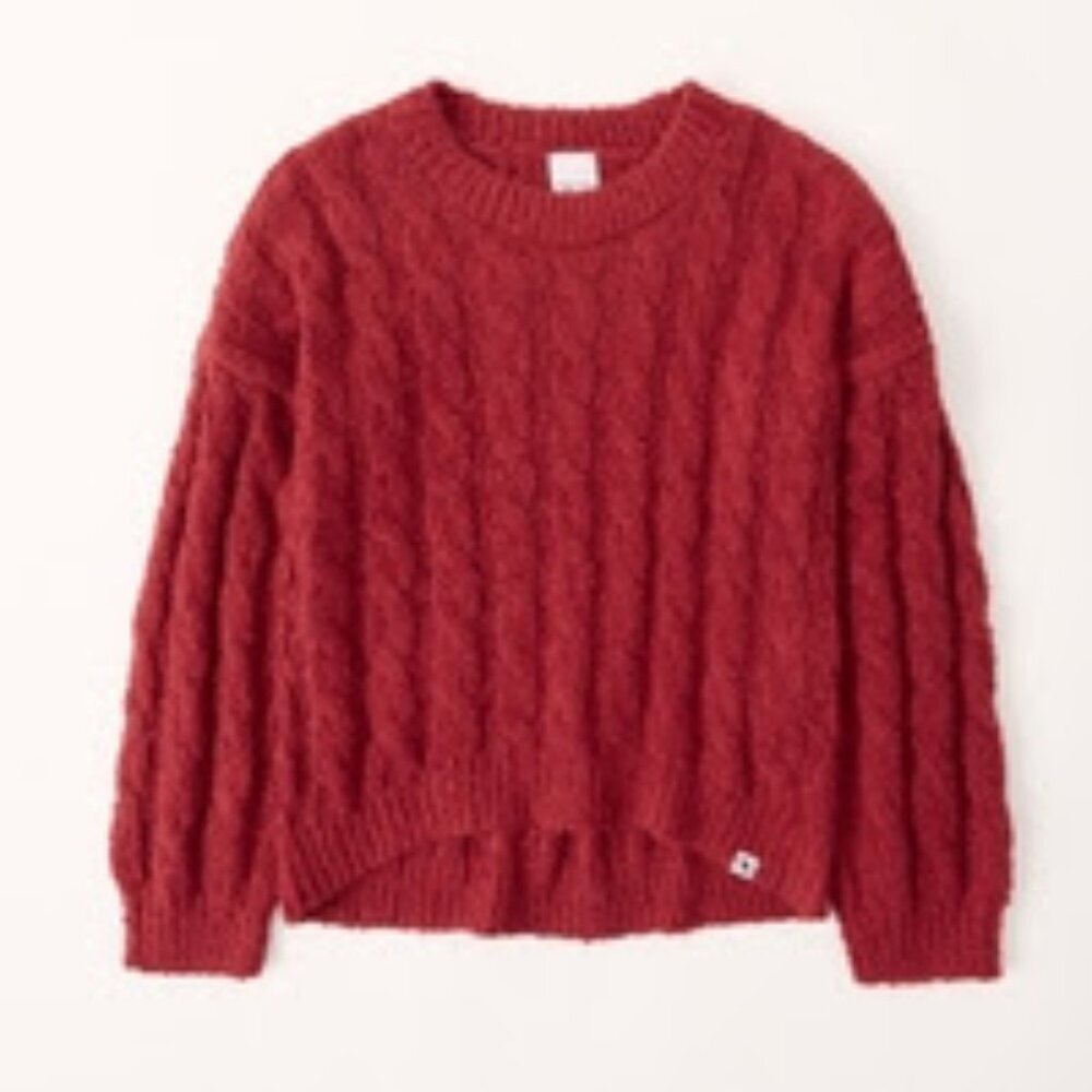 Abercrombie & Fitch Girls cable stitch crewneck sweater dark red size 15/16